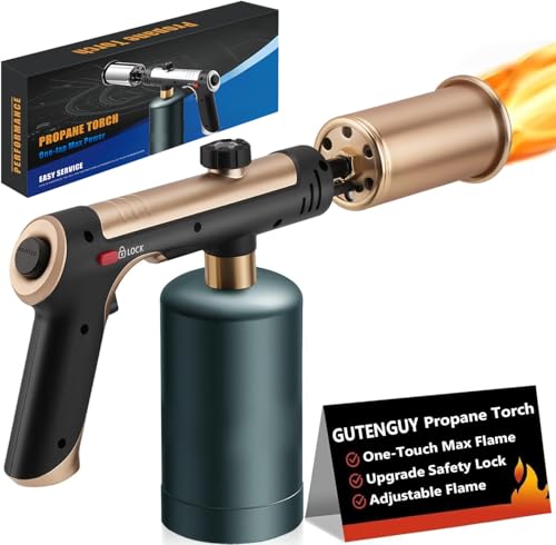 Image of Powerful Propane Torch with One-Touch Max Fire, Adjustable Kitchen Torch with Safety Lock, Flamethrower, Blow Torch Gun for Grill, BBQ, Sous Vide, Campfire Starter (Tank Not Included)
