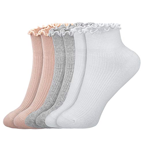 Image of Womens Ankle Casual Socks Lace Ruffle Low Cut Knit Cotton Lettuce Socks for Women Girls