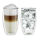 NARHOR Doppelwandige Kaffeegläser, 2x 450ml Ideal als Thermogläser Doppelwandig, transparente Tasse, spülmaschinenfeste Teetasse, Kaffeetasse