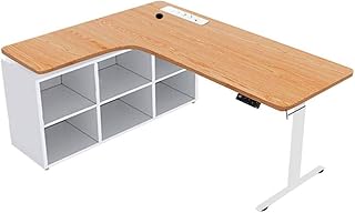 HSSTYLE L-shaped Standing Desk, Electric Height-Adjustable Standing Corner Desk, Home Office Desk with Storage Space, Sockets