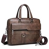 Classic Leather Handbag Briefcase for Men, Business Shoulder Messenger Bag Laptop Bag Attache Case, Fits 15.7 Inch Laptop (Brown)