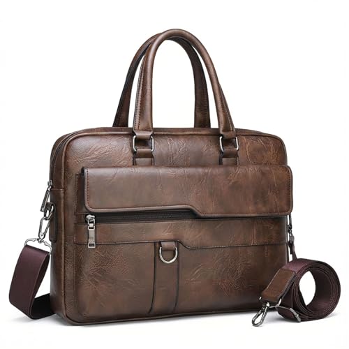 Classic Leather Handbag Briefcase for Men, Business Shoulder Messenger Bag Laptop Bag Attache Case,...
