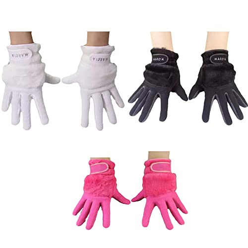 GOLF ゴルフ 両手用 左右セット レディース Womens フェイクファー グローブ 手袋 防寒 かわいい (19: 中指の長さ: 7-7.5cm, 白 ホワイト)