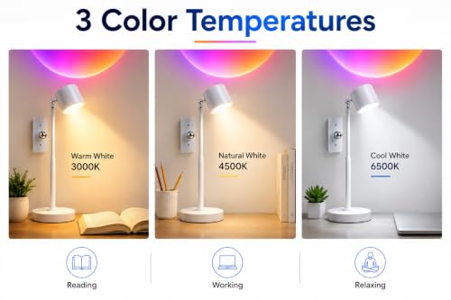 Image of 3-in-1 Rechargeable LED Table Lamp with Remote Control, Magnetic 360 Rotating Reading Light, Wall Mounted, Clip-On & Desk Lamp Up /Down Light, USB-C Cordless Bedside Study Lamp (White)