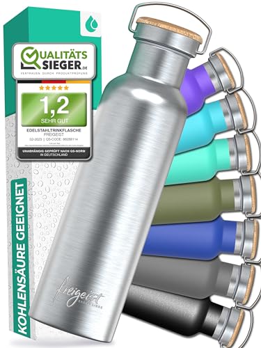 Thermosflasche 1l Edelstahl, Thermo Trinkflasche Edelstahl, Isolierflasche hält 25h kalt/13h warm, BPA Frei, Isoflasche und Trinkflasche Wandern, Outdoor, Fahrradflasche, Büro