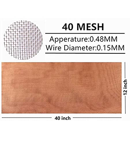 Image of Aviation Metal & Alloys Copper Screen Woven Mesh Screen 12 inch x 40 inch - 99.9% Pure Copper #40 Mesh, Aperture 0.48m Copper Mesh Cloth Fine Mesh, Dense Filter Screen Mesh