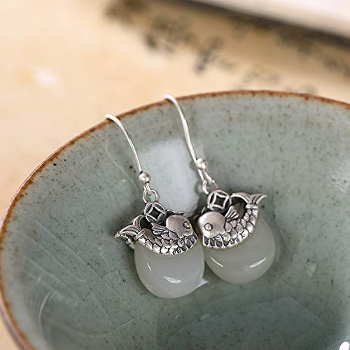 Pendientes de carpa de jade blanco de jade hetiano de plata 925 estilo oriental 5