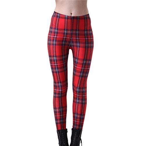 Huixin Mujeres Leggings Tartan Skinny Lápiz Pantalones Cintura Acogedor Stretch Elástica Exterior Pantalones Casual Pantalones (Color, Size : S)