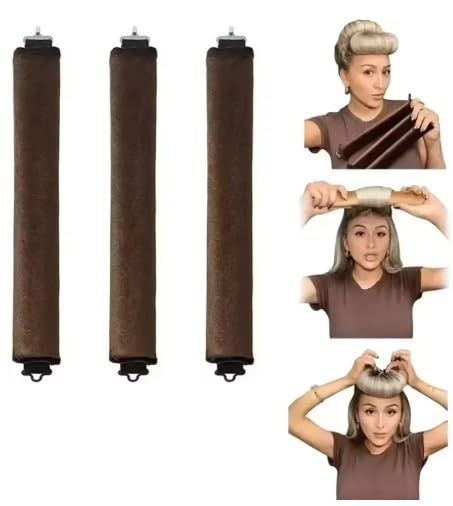 HAIR WALA™ Heatless Velvet Hair Roller Rod, Pink, Foam Styling Tool for Retro Hairstyles, Set of 3 (Brown, Large)