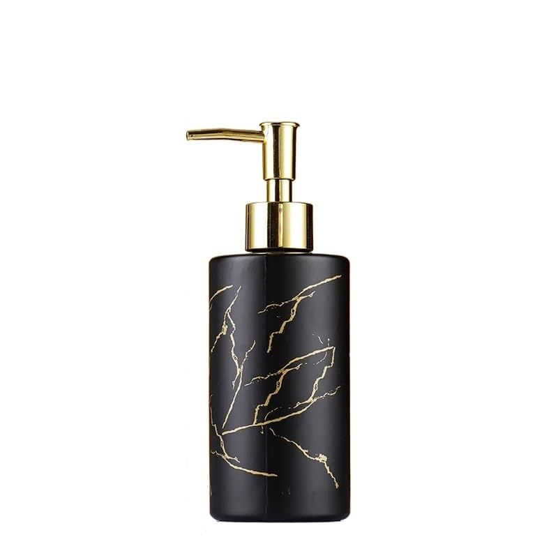 Flacone per emulsione in Vetro da 320 ml, Dispenser di Sapone con Stampa in Marmo, Prodotti per Il Bagno, flaconi per lozione da Bagno, Accessori Decorativi (320 ml, Nero)