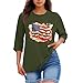 Womens 3/4 Sleeve Blouse Patriotic Flag Printed Round Neck Tops 250th Anniversary USA Casual Shirts