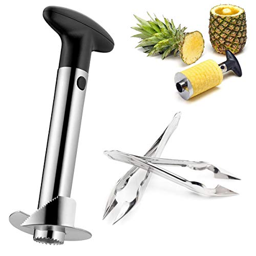 Yueser Ananas Corer, Acciaio Inossidabile Affettatrice per Ananas 3-in-1con Ananas Peeler Clip Gadget per la Cucina Strumento di Rimozione Nucleo