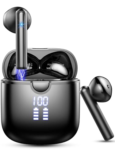 Fempoin Auriculares inalámbricos, auriculares Bluetooth en el oído con estéreo de alta fidelidad y graves profundos