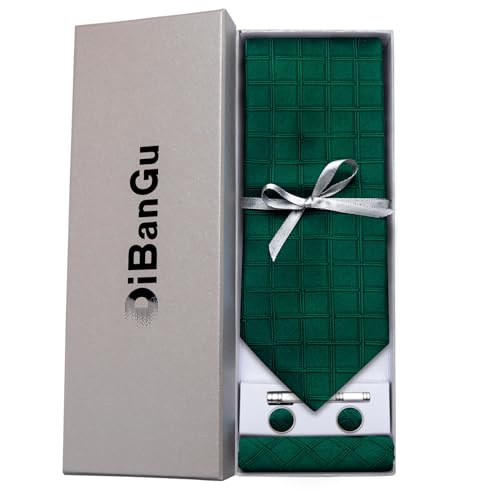 Image of DiBanGu Mens Silk Necktie Solid Color Tie and Pocket Square Cufflink Tie Clip Set Woven Plain Ties for Men Wedding Party