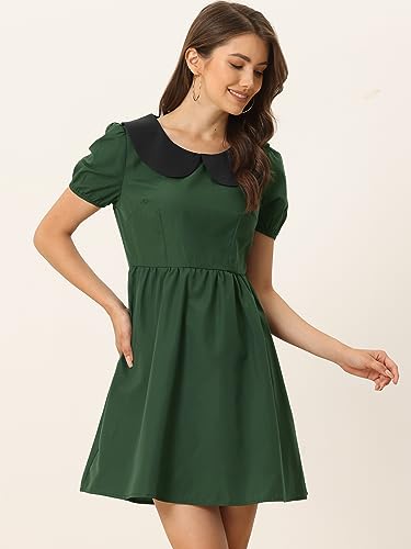 Image of Allegra K Women's Contrast Peter Pan Collar Puff Short Sleeve A-line Dress