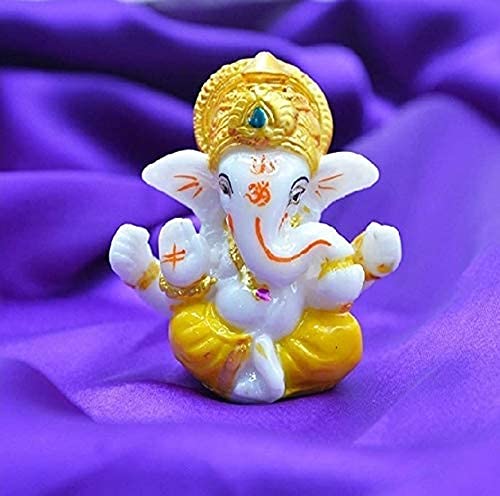 Image of Ganesh Idol for Car Dashboard - Ganpati Statue for Home Decor, Office Desk, Diwali Gifts Polyresin Showpiece