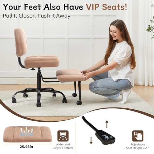 Image of Ergonomic Criss Cross Legged Office Chair, ADHD Chair, 360 Swivel Meditation Kneeling Chair with Wheels, Adjustable Footrest, Bigger & Wider Height Adjustable Seat, Strong Lumbar Support, Browncloth