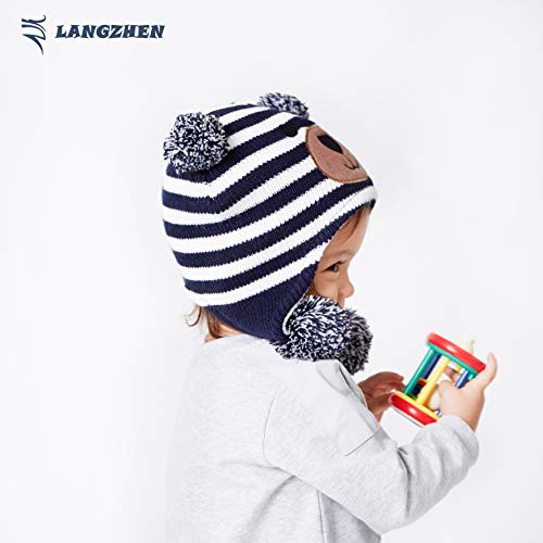 LANGZHEN Toddler Kids Infant Winter Hat,Earflap Knit Warm Cap Fleece Lined Beanie for Baby Boys Girls4
