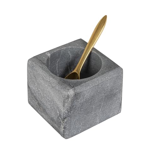 Creative Co-Op Square Marble Bowl with Stainless Steel Spoon, Grey by Creative Co-Op - Used condition - US$17.09