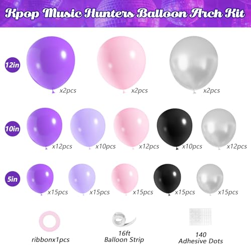 Image of JOGAMS 171Pcs Dark Kpop Balloons Arch Kit, Black Pink Purple Chrome Silver Disco Balloons for Kpop Fan Concert Music Birthday Party Photo Backdrop