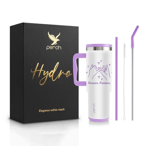 Image of Perch Hydro 1200ml Stainless Steel Tumbler with Handle & Straw | Double Wall Insulated Hot & Cold Flask | Valentine Gift Water Bottle for His & Her, Couples|with Premium Gift Box|Forever