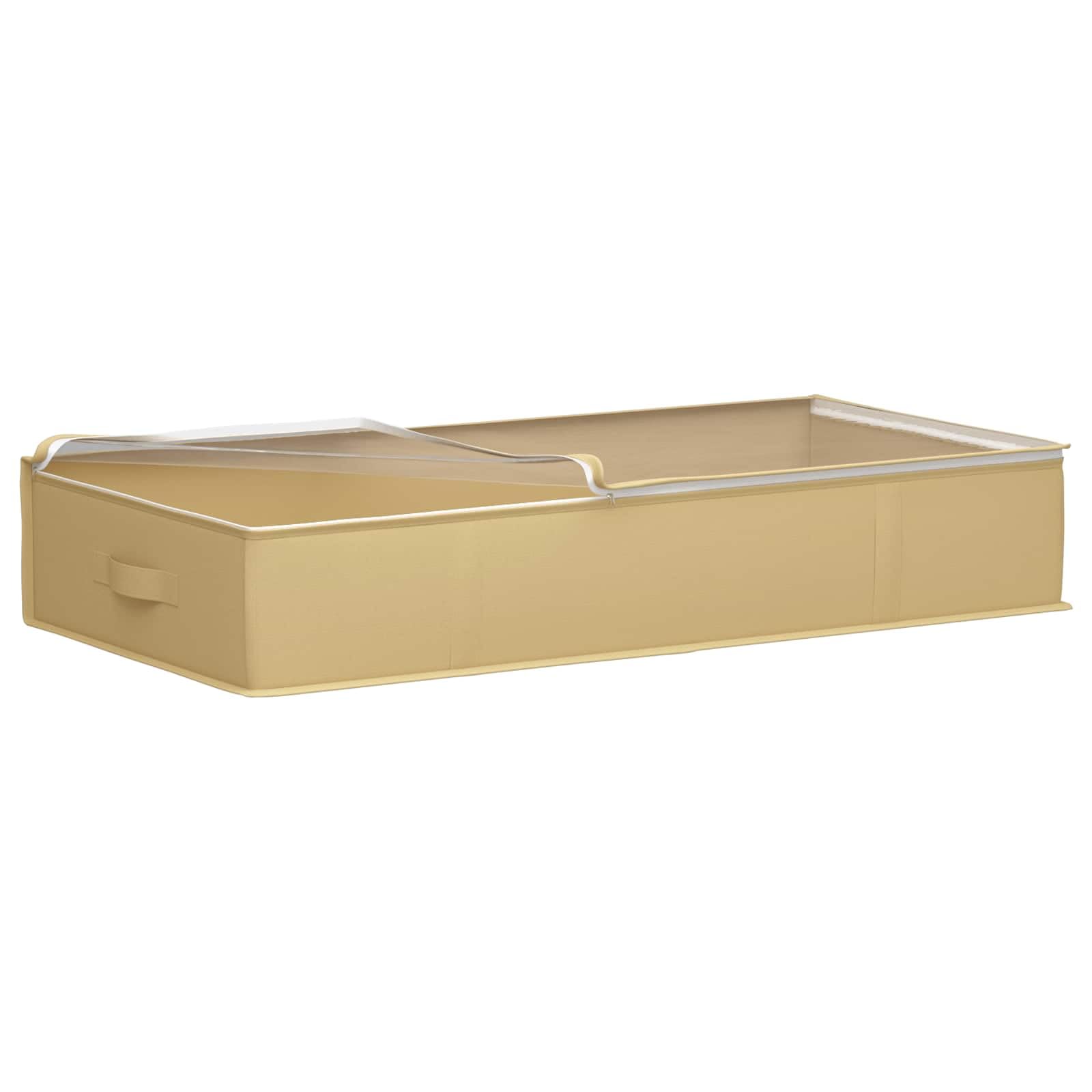6 Scatole Stoccaggio Con Finestra Trasparente 100x50x18 cm Crema | Tessuto non tessuto traspirante, pieghevole, maniglie laterali, doppie cerniere, per vestiti e biancheria