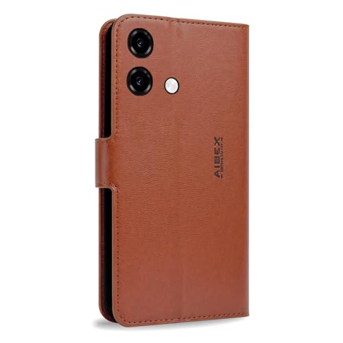 Image of AIBEX Compatible for HMD Vibe 2 5G Flip Cover Leather Finish | Inside TPU with Card Pockets | Wallet Stand | Complete Protection Flip Case Brown