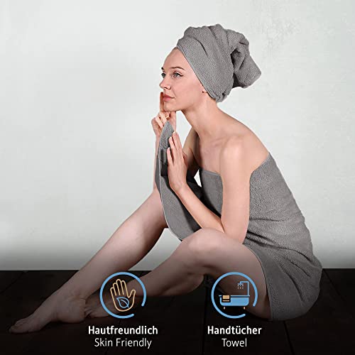 Foto von Komfortec 8er Handtuch Set aus 100% Baumwolle, 4 Badetücher 70x140 und 4 Handtücher 50x100 cm, Frottee, Weich, Towel, Groß, Anthrazit Grau