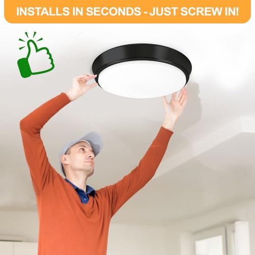 Image of 36W Black Flush Mount LED Ceiling Lights, 13in 4000lm Super Bright Dimmable LED Ceiling Light Fixtures, 2700K /3000K /4000K /5000K /6500K Adjust, Modern Ceiling Lamp for Bathroom Hallway, 2-Pack