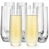Qooenz Pack of 8 Stemless Champagne Flutes, 9.3oz Clear Cocktail Glasses For Mimosa, Party, Wedding