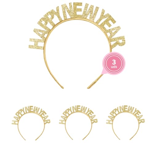 OH YEAH - 3 Unidades - Diademas Glittel Nochevieja Feliz Año Nuevo - Decoración Mesa Fin de Año - Diseño con Estrellas Brillantes - Fiesta Fin de Año y Navidad Elegante