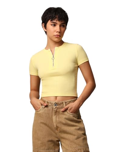 Image of ONLY Women's Cotton Solid Regular Fit T-Shirt