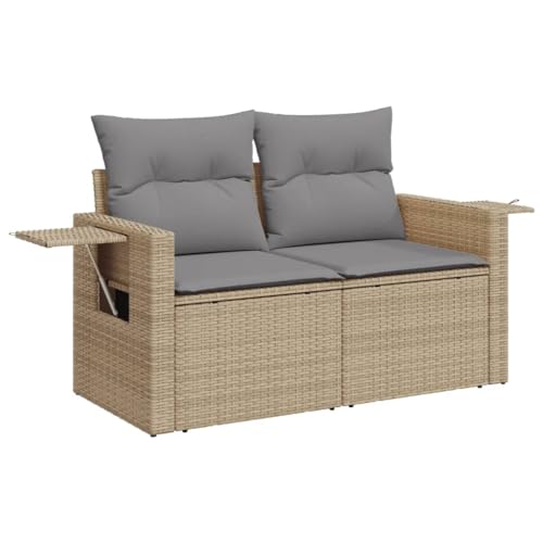 vidaXL Canapé de Jardin avec Coussins 2 Places, Siège avec Housse, Meuble de Terrasse Patio Balcon Extérieur, Beige Résine Tressée