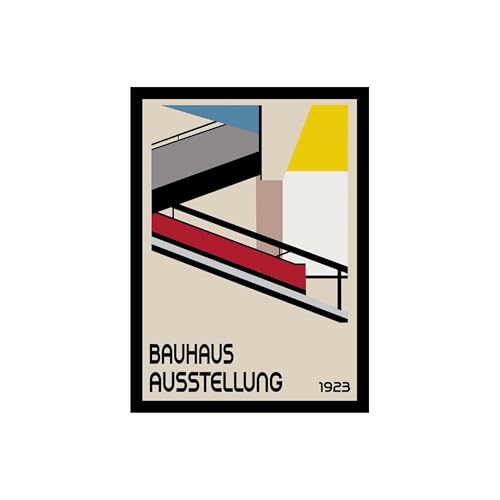 Image of BLINKART Vintage Bauhaus Retro Geometric Aesthetic Poster Gallery | Colorful Wrap Framed For Home Office Studio Living Room Modern Art Studio Decoration Abstract Shapes | (d150) | 13x10 Inch