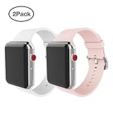 For Apple Watch Band 38mm Soft Silicone Replacement Band for Apple Watch Series 3 Series 2 Series 1, White+Pink