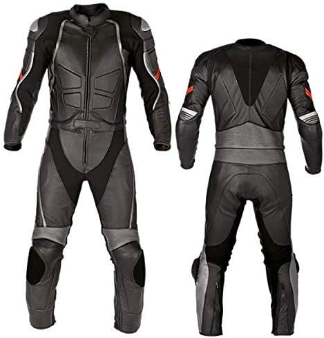 Motorcycle New Black Two piece Leather Track Racing Suit CE Approved Protection (MEDIUM)