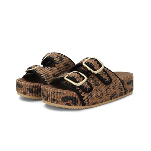 Image of Raffia Sandals for Women Platform Slide Sandals Espadrille Adjustable Double Buckle Summer Comfortable Cute Woven Casual Beach Shoes