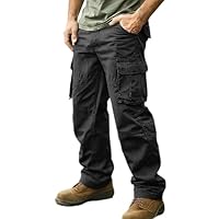 Mens Cargo Pants Breathable Cotton Work Sweatpants Comfy Elastic Waist Trousers Classic Tactical Outdoor Hiking Pants Black