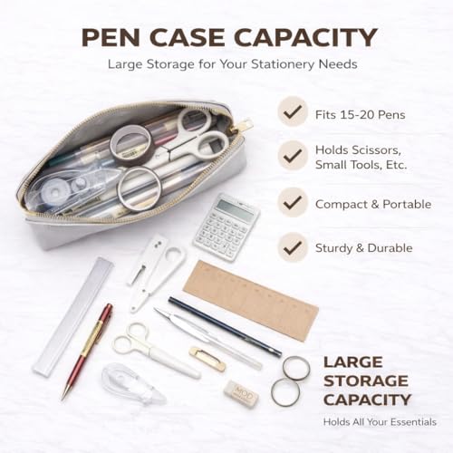 Image of Pencil Case Small Pencil Pouch Slim Zipper Pen Holder School Office College(Pearl Silver,Faux Leather)