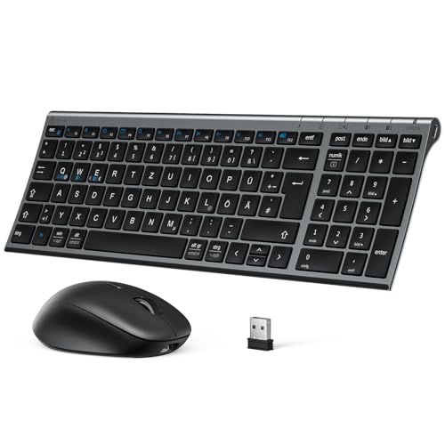 iClever Bluetooth Tastatur mit Maus, Tastatur Maus Set Kabellos,Wiederaufladbare Dualmodus...