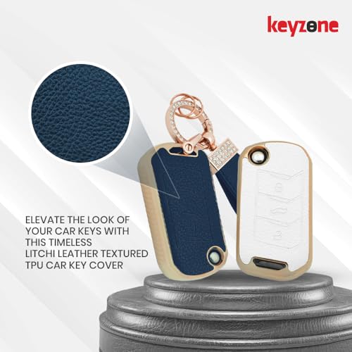 Image of keyzone Litchi Leather TPU Key Cover & Keychain for Thar, Thar Roxx, Bolero, Scorpio, XUV700, XUV400, XUV3x0, XUV300, TUV300, Marazzo Flip Key (Black)