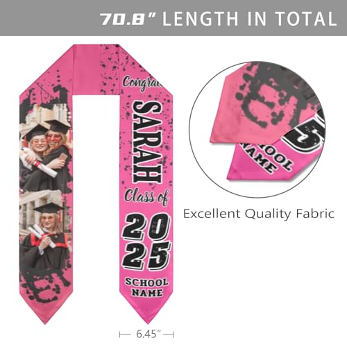 Personalized Graduation Stoles with Picture Text Grad Name and School Name Two-Sided, Stole Class of 20252