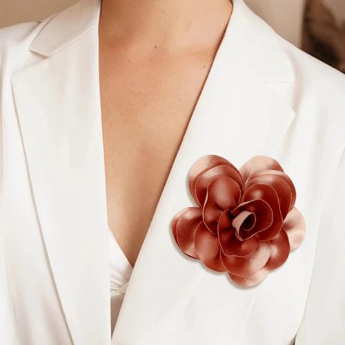 Image of Dainty Satin Fabric Flower Brooches for Women Large Rose Floral Brooch for Party Dance Wedding Banquet Elegant Camellia Fashion Brooch Pin for Women Girl 5.5inch