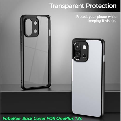 Image of FabeKeeShockproof Sleek Hybrid Armor Back Cover Case for OnePlus 13s (Clear PC with Black TPU Bumper)