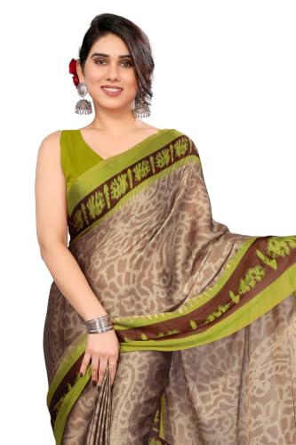 Image of MIRCHI FASHION Saree for Woman Chiffon Leaf Printed | Lightweight Daily Wear Comfortable Women's Sari with Blouse Piece (Available in 30 Styles)