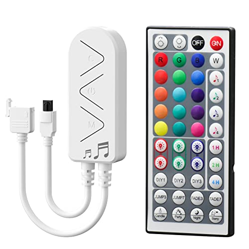 PAUTIX RGB LED Strip Light Wireless Smart Controller, 44-Key Remote and APP Control, Music Sync, Replaced Controller for 12V/24V 4-Pin COB SMD LED Strip Light, DIY and Timer Function