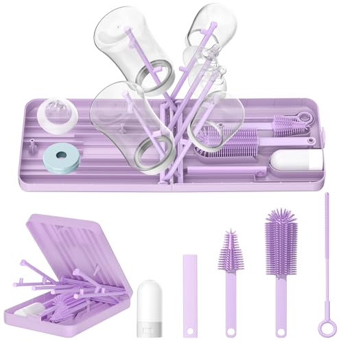 Image of Leucite 6 in 1 Travel Baby Bottle Brush Cleaner Kit, Baby Bottle Brush Set with Extendable Bottle Brush, Nipple Brush, Straw Brush, Soap Dispenser, Drying Rack & Organizer Case, Baby Travel Essentials