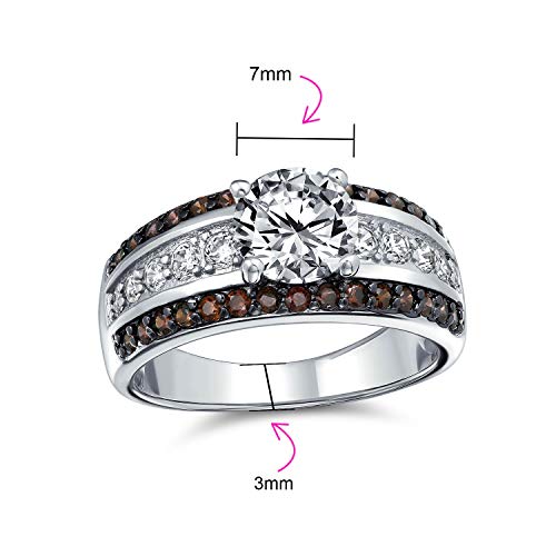 Bling Jewelry Customizable 3ct AAA CZ Two Tone Chocolate Brown Color Clear Round Brilliant Cut Solitaire Engagement Ring for Women 3 Row Wide Pave Band Silver Plated4
