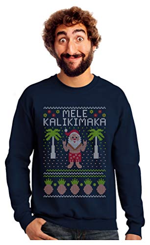 Tstars Mele Kalikimaka Sweatshirt Men Hawaiian Santa Ugly Christmas Sweater Style Shirt XX-Large Navy