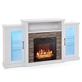 GOFLAME Fireplace TV Stand with LED Lights for TV up to 65”, Entertainment Center with 18” Electric Fireplace, Remote & APP Control, TV Console with Adjustable Glass Shelves (White)